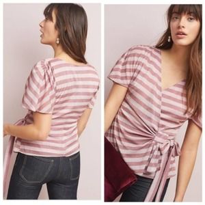 ANTHROPOLOGIE Eva Franco Sweetwater Metallic Stripe Wrap Top Pink Small NWT